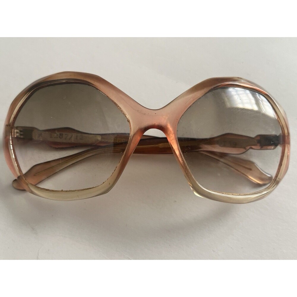 Vintage Oversized Sunglasses Made in Italy Peach Ombre Jackie O Glam 70s Style